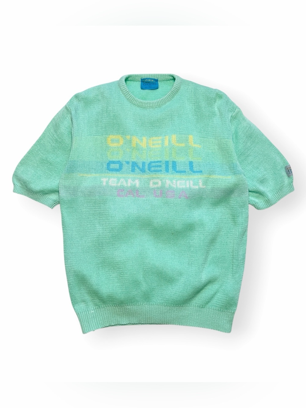 Vintage 80s Team O'Neill Cal USA Knit Sweater Sweatshirt Mint Pastel Surf Skate